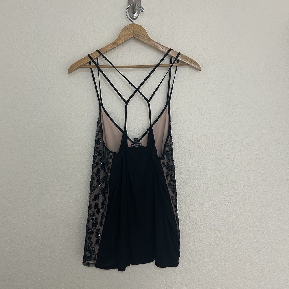 Express Black Sequin V-Neck Spaghetti Strap Camisole Tank Top Size L Glam NWT - Picture 5 of 10